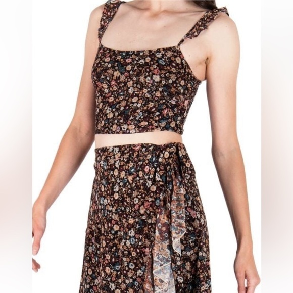 NEW Super Natural By Secret Mission Janice Skirt Set in brown ditsy floral - Picture 2 of 11
